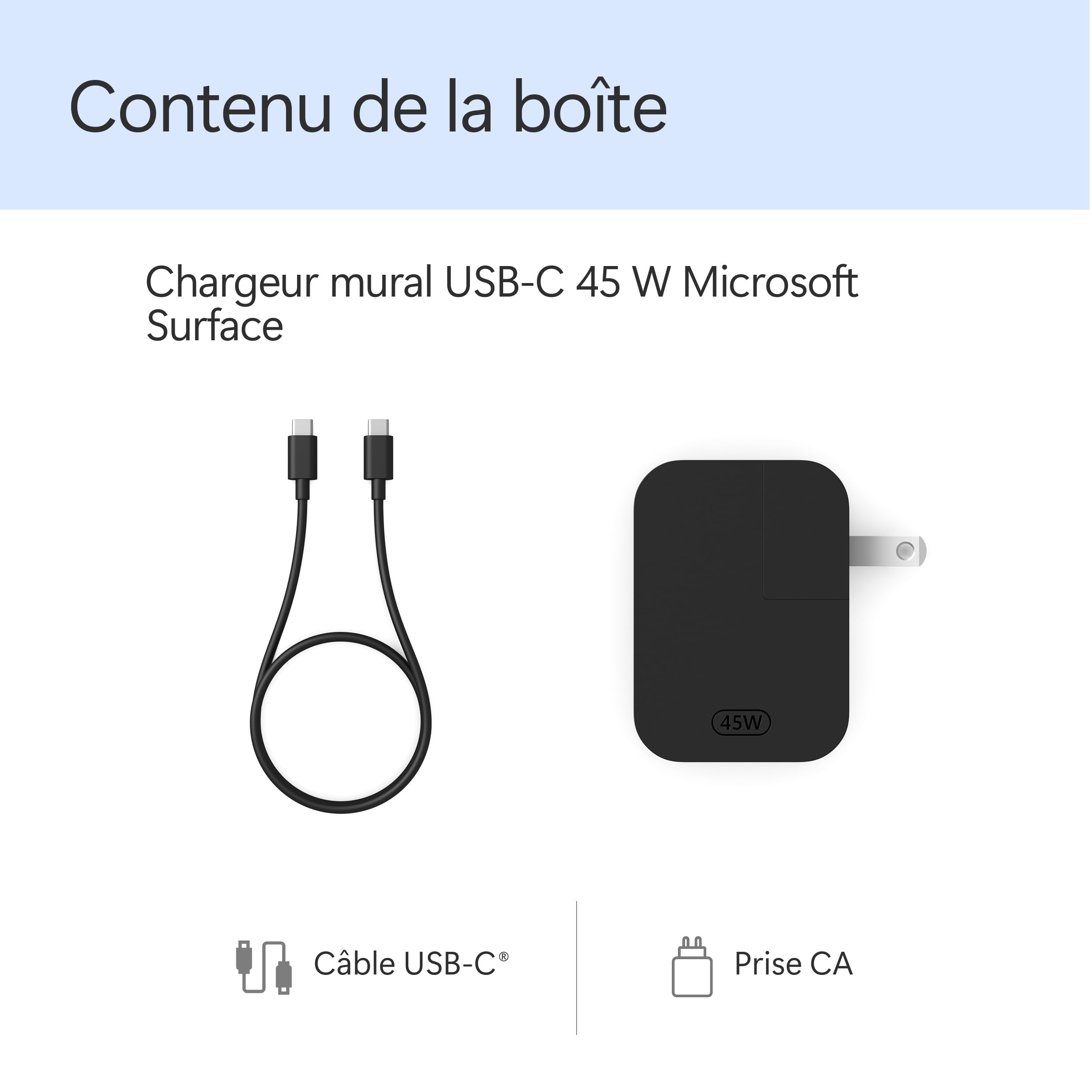Microsoft Surface | Chargeur USB-C| 45 Watt