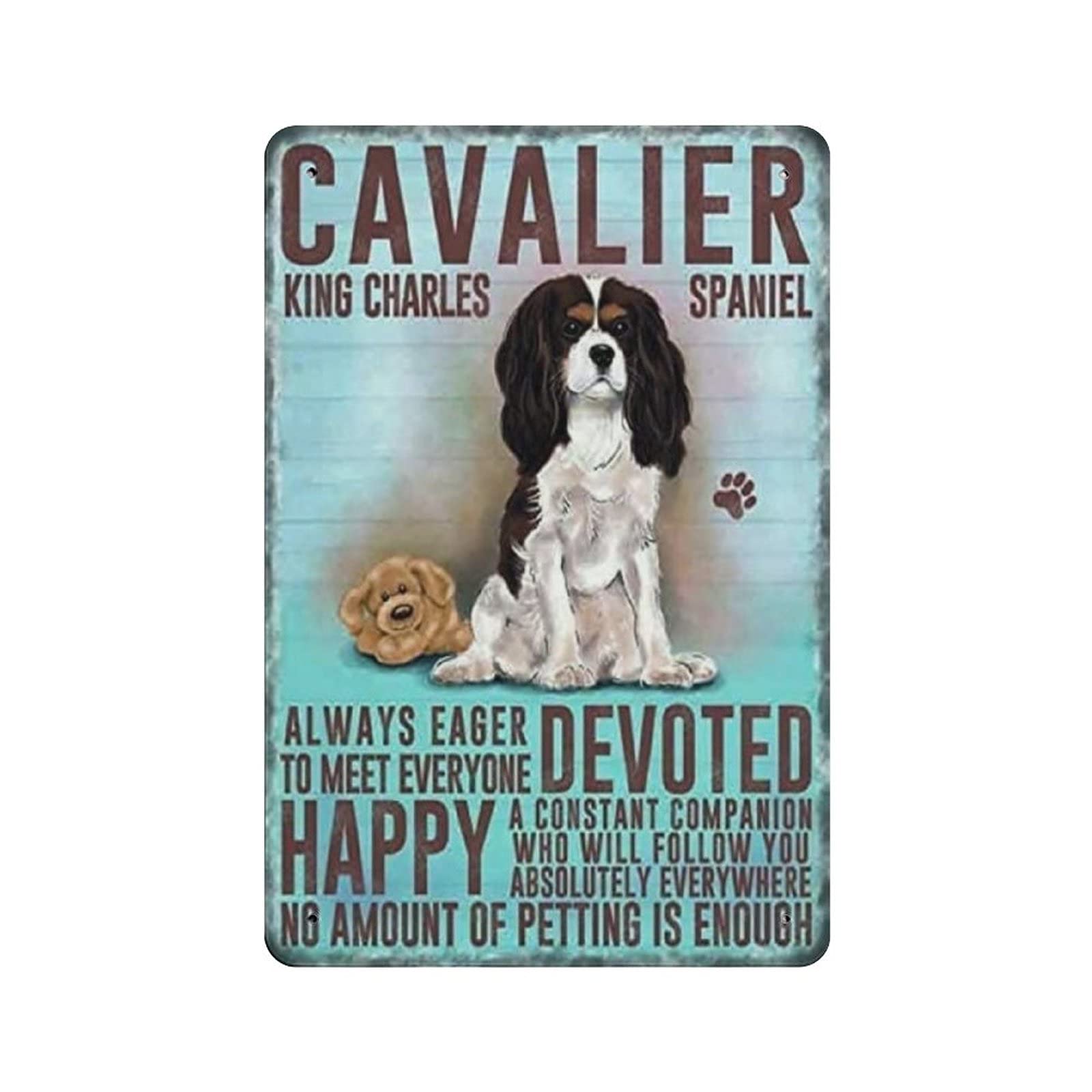 Retro Metallschild Mit Cavalier King Charles Spaniel & Kaffee – Vintage Wanddeko Für Küche, Bar Oder Garten