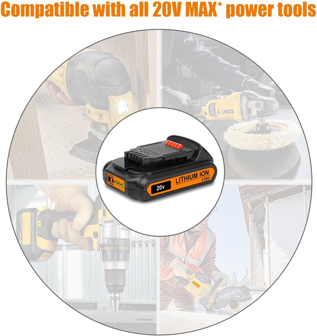 20V MAX 4Ah DCB203 Battery Replacement for Dewalt 20V MAX Battery Lithium 2.0Ah 3.0Ah DCB203, Compatible with 20 Volts Power Tools 20V MAX XR 2Ah 3Ah Compact Battery Pack DCB203