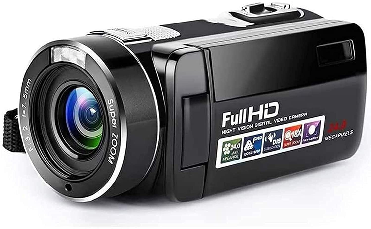HAO KEAI Video Camera Camcorder Camcorder Video Camera 1080p 30FPS Camcorder, Full HD 24MP 18x Digital Zoom Camcorder 3'' IPS 270°Rotation Screen Vlogging Camera (Color : Black)