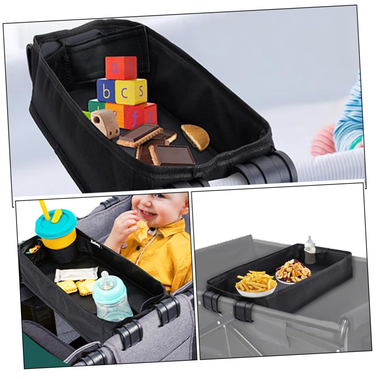 Organisateur De Plateau Pour Poussette Avec Porte-gobelet Support De Téléphone Plateau à Goûter Pour Garçon Fille Noir