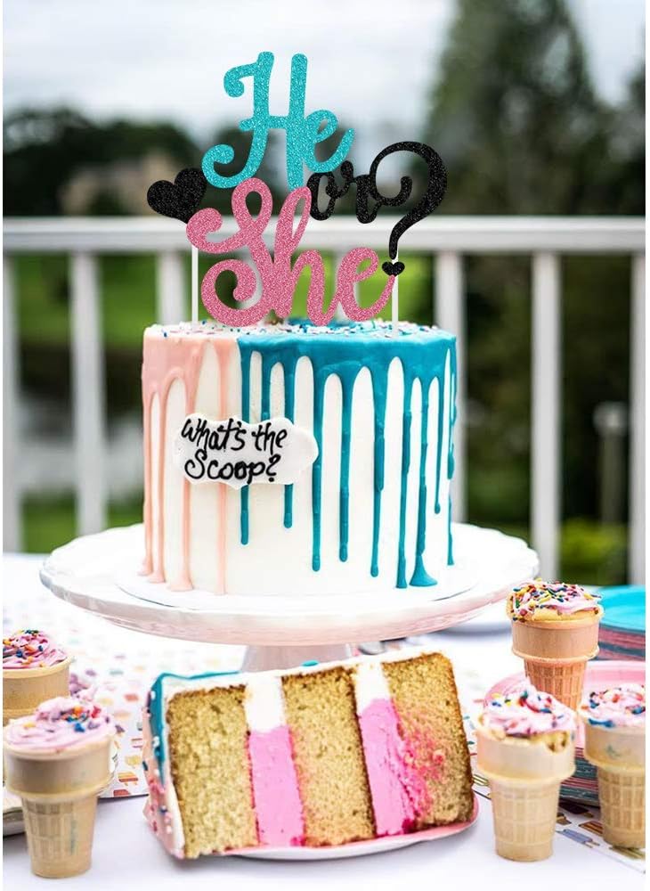 Buy He Or She Cake Topper Baby Shower Gender Reveal Party Decoration Boys Girls Valentine S Day Party Supplies Online In Vietnam B08thf5szh