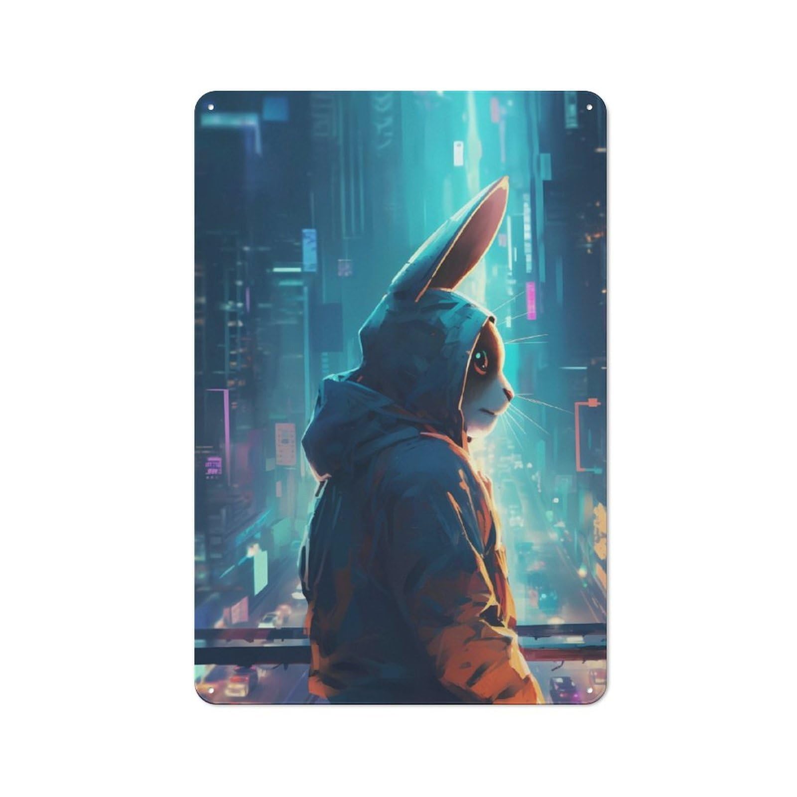 Junmoney Rabbit Futuristic Vintage Tin Sign 30X20cm With For Guest Room Or Hallway, Suited To Wall Displays In Guest Rooms And Hallways