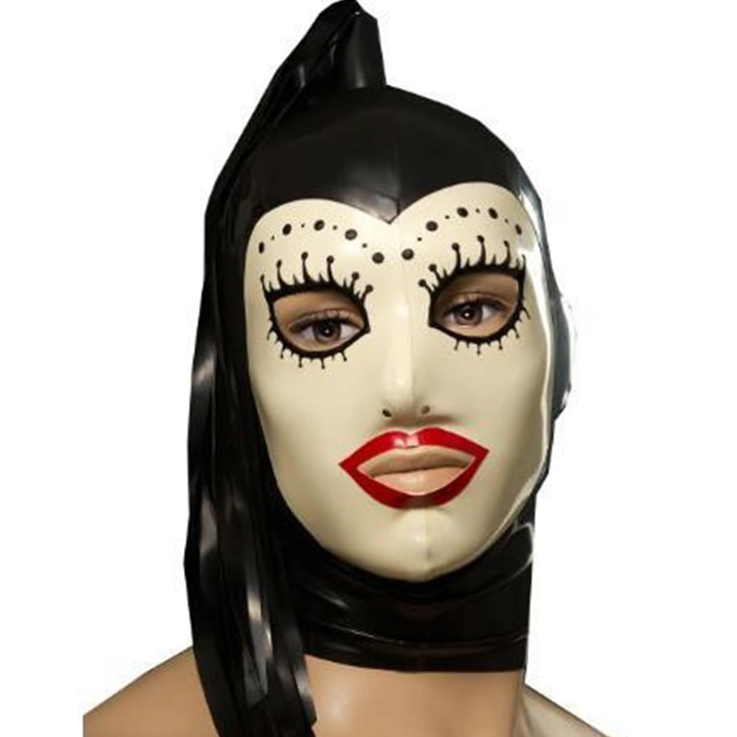 WXLPCGO SM Latex Hood Mask Latex Head Cover Open Eyes Mouth Back Zipper Breathable with Ponytail Wig for Cosplay(Size:XXL-73CM)