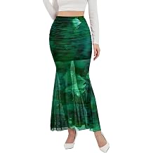 NASHALYLY Womens Mesh High Waist Bodycon Maxi Skirt Ruched Fishtail Skirt