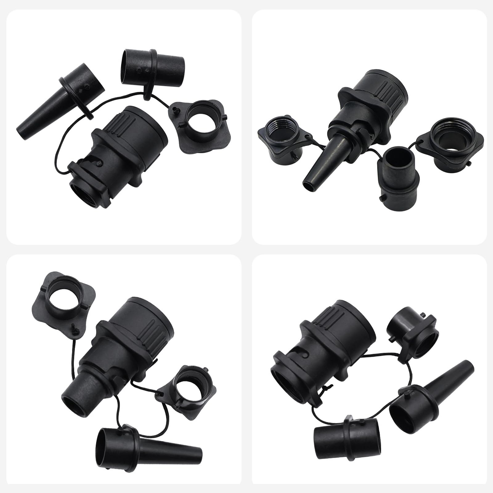 Pompa ad Aria per Gommone 4 in 1 con 4 Ugelli per Valvola dell | Set adattatori valvola aria H01 4 in 1, 77 mm, nylon