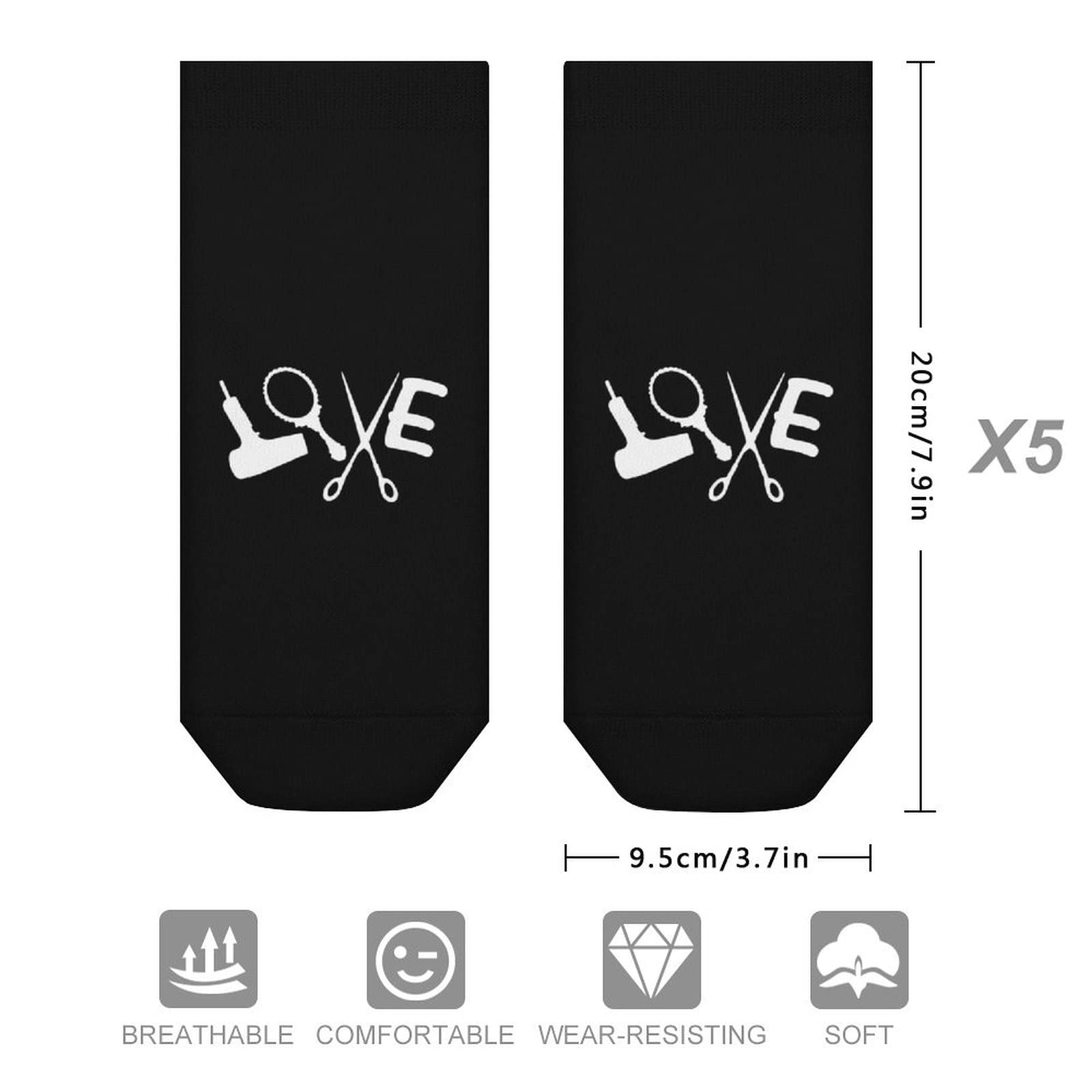 Hair Styling Tool Hairdresser Hairstylist Barber 5 Pairs Ankle Socks Non Slip Low Cut Sock Casual Athletic Short Socks No Show Socks for Women & Men