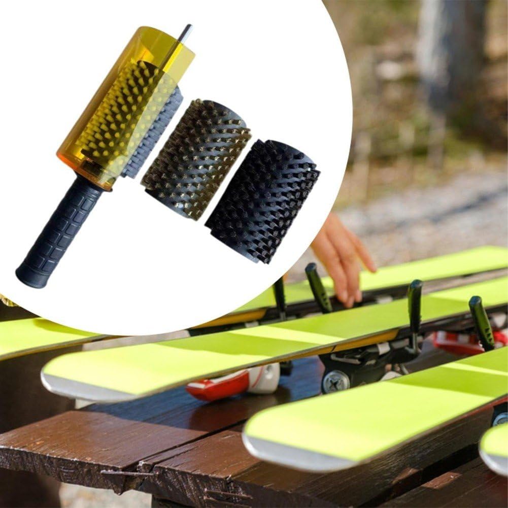 Kit De Cepillos De Cera para Snowboard con Cubierta De De Eje, Cepillo De Rodillo De Crin De Latón Y Nailon, Cera para Esquís, Juego De Cepillos para Esquí