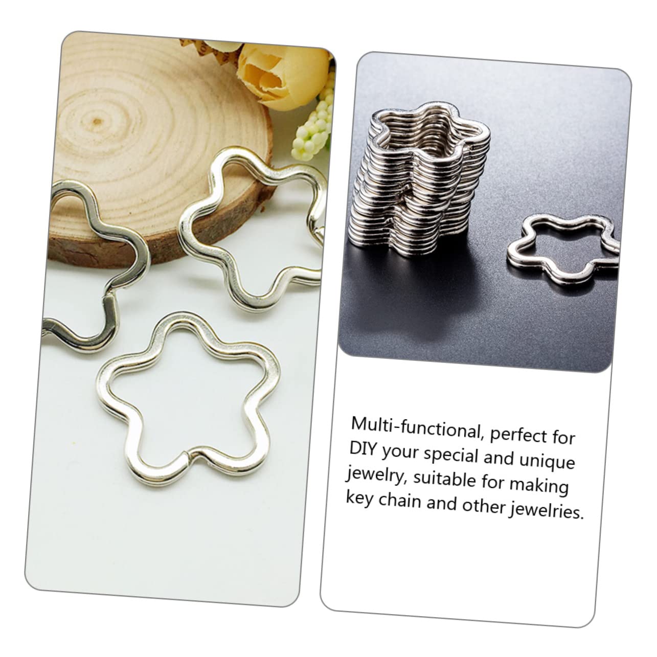 TEHAUX Kit 80 Pezzi Anelli Divisi Portachiavi Piatti Forma Fiore per Creazione Gioielli Fai da Te Artigianato Accessori per Portachiavi Personalizzati