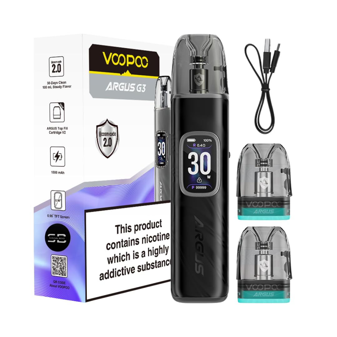 Voopoo Argus G3 Vape Kit (Midnight Black) - 9 Colours to choose from - 45 Min Fast Charge 30W /1500mAH, Compatible will all Argus Pods - No Nicotine (Midnight Black): Amazon.co.uk: Health Voopoo Argus G3 Vape Kit (Midnight Black) - 9 Colours to choose from - 45 Min Fast Charge 30W /1500mAH, Compatible will all Argus Pods - No Nicotine (Midnight Black): Amazon.co.uk: Health