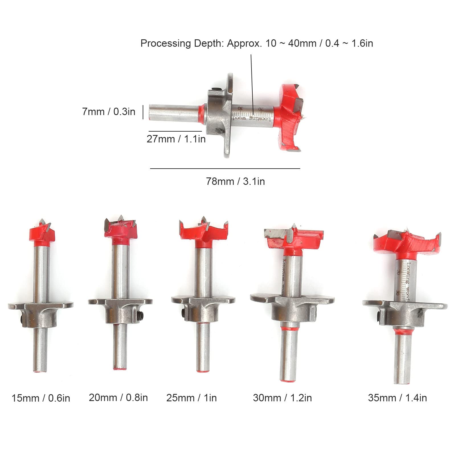 Set di 5 punte da trapano Forstner, kit apri fori per legno, lama in acciaio legato ispessito con posizionamento accurato, punte Forstner da 15 mm 20 mm 25 mm 30 mm 35 mm per
