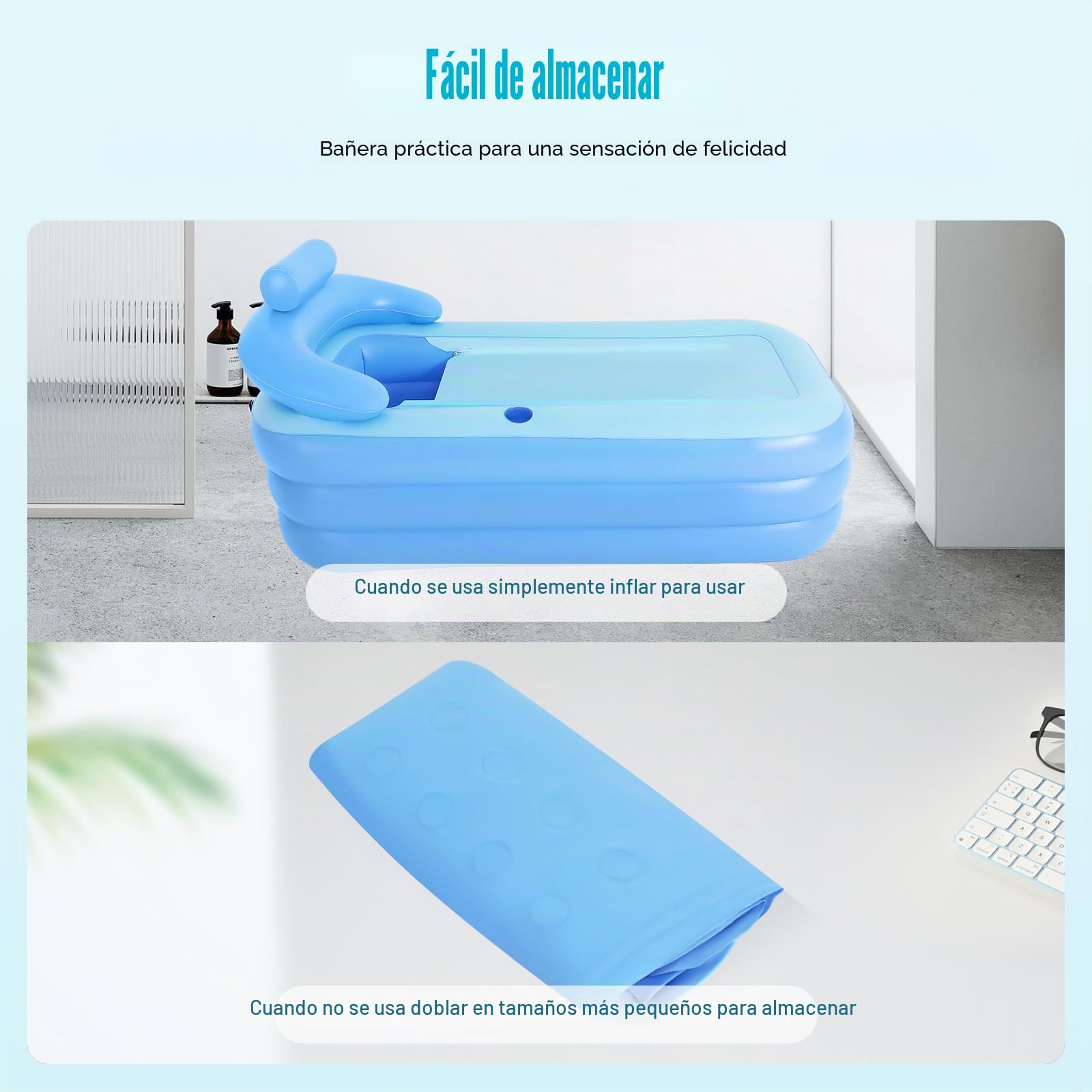 Bañera hinchable para adultos y niños, portátil, bañera plegable con portavasos de agua y respaldo para interiores, exteriores, spa