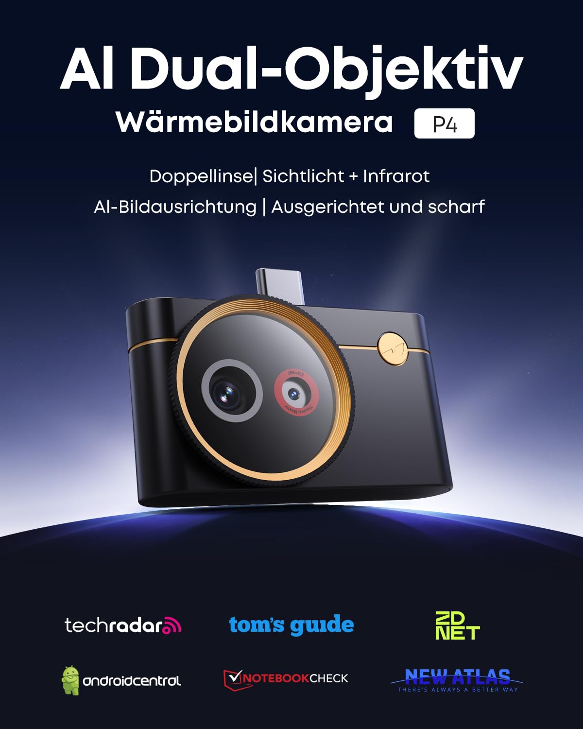 Wärmebildkamera für Android Thermal Master P4 Infrarotkamera mit Dual-Objektiv 512x384 X³ IR Auflösung Temperaturbereich -20℃-600℃, 0,035℃ Empfindlichkeit Geeignet für Elektrische und Haus-Inspektion