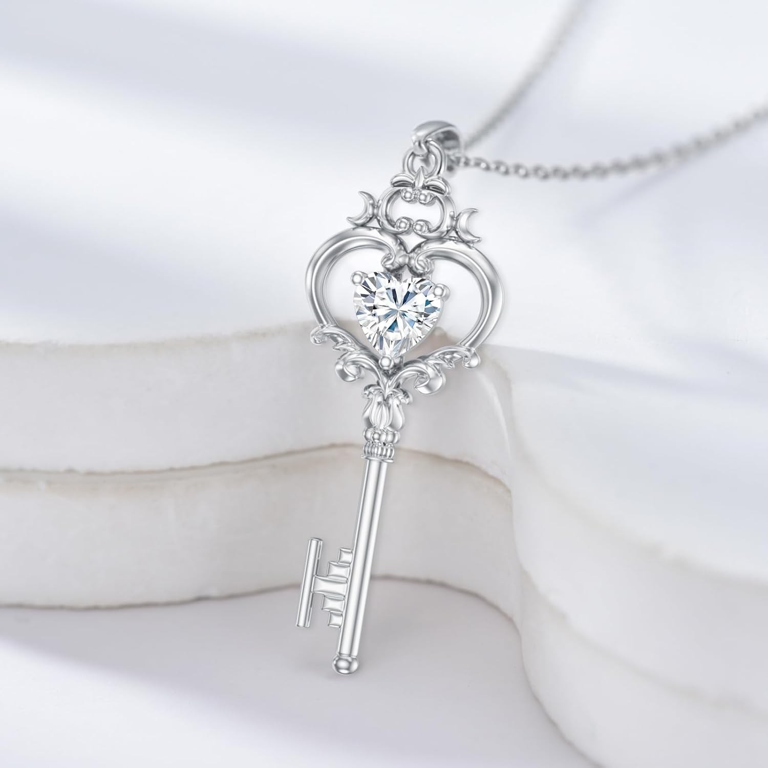LONAGO Key Pendant Necklace with Birthstone Key Necklace Gift for Women