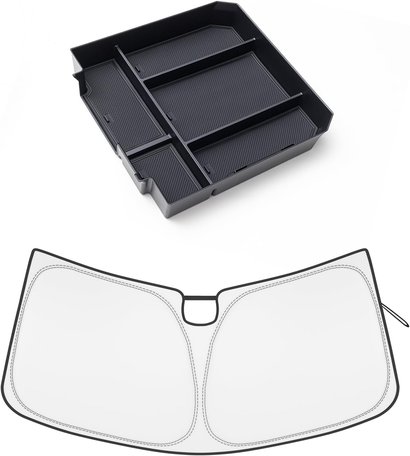 JDMCAR Center Console Organizer (Black Trim) and Windshield Sun Shade Compatible with Toyota Tundra Accessories 2022 2023 2024