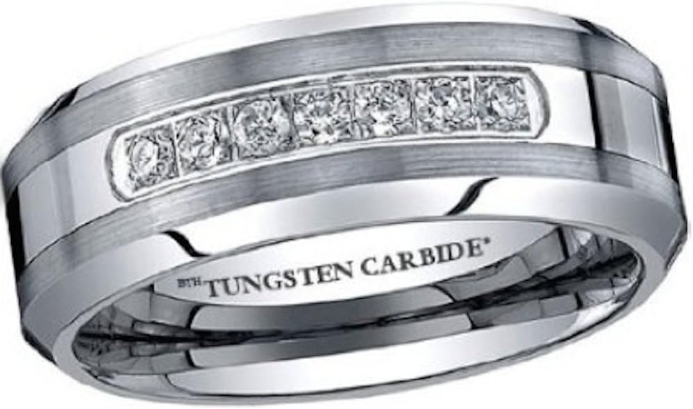 Mens Tungsten Carbide Wedding Engagement Band Ring With Created Diamonds CZ