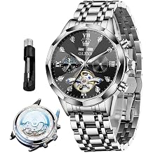 OLEVS Automatic Watches for Men Luxury Mechanical Self Winding Watch Tourbillon Skeleton Watch Business Diamond Waterproof Men Watches Stainless Steel Calendar Wrist Watch Silver/Black/Blue/Gold Face