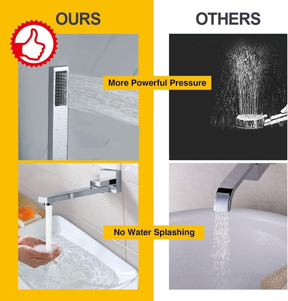 Chrome Bathtub Faucet with Handheld Shower and Bathroom Faucet Waterfall 3 Holes 2 Crystal Knobs