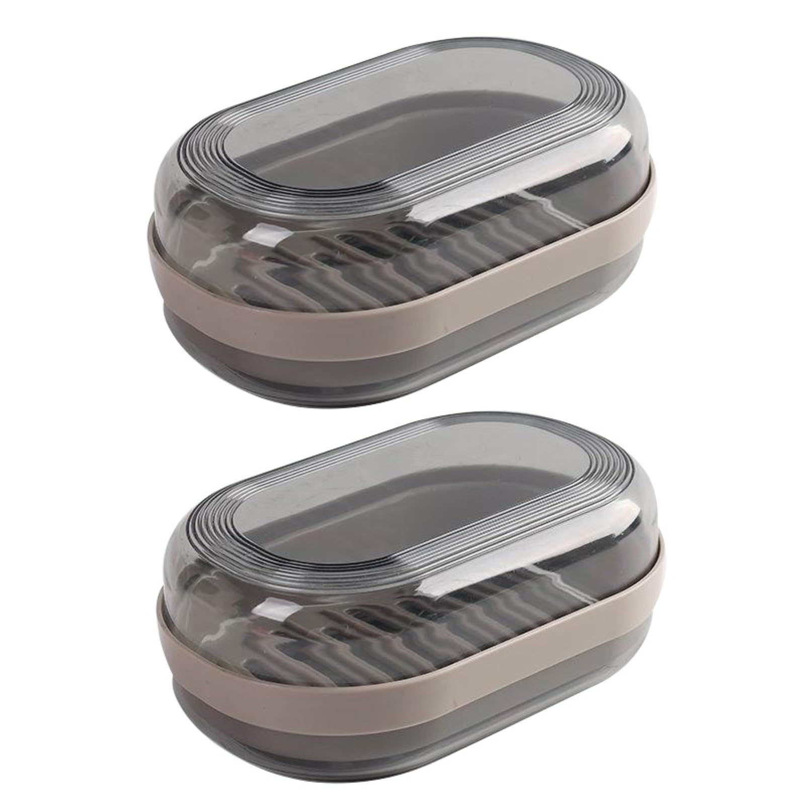 soap dish, Soap Dish With Cover Double Drain Multicolor Pack Of 2(Grau)