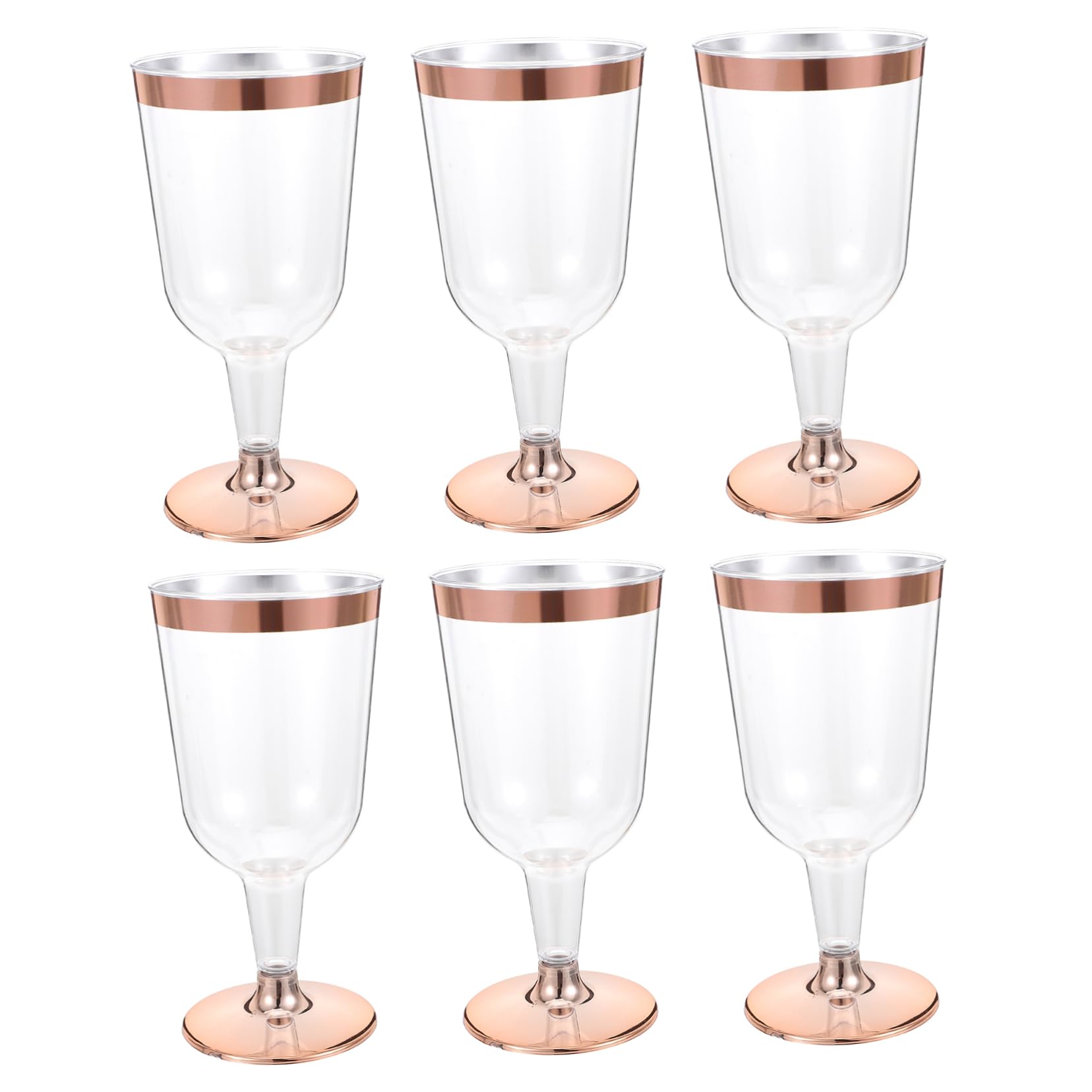 AUTSUPPL 6 Pcs Disposable Glass Martini Tumbler Clear Glasses Goblet Rose Gold Party Supplies Martini Glasses Champange Glasses Cocktail Cups Plastic Golden re-usable