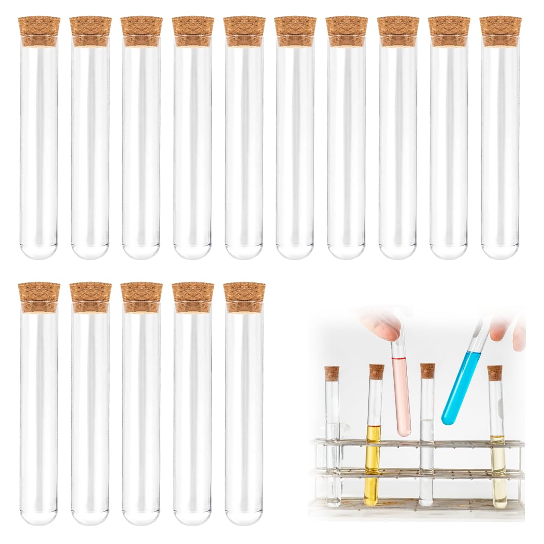 Provette Plastica Trasparente Con Tappo 15 Pezzi 12Mm×75Mm Per Esperimenti Scientifici