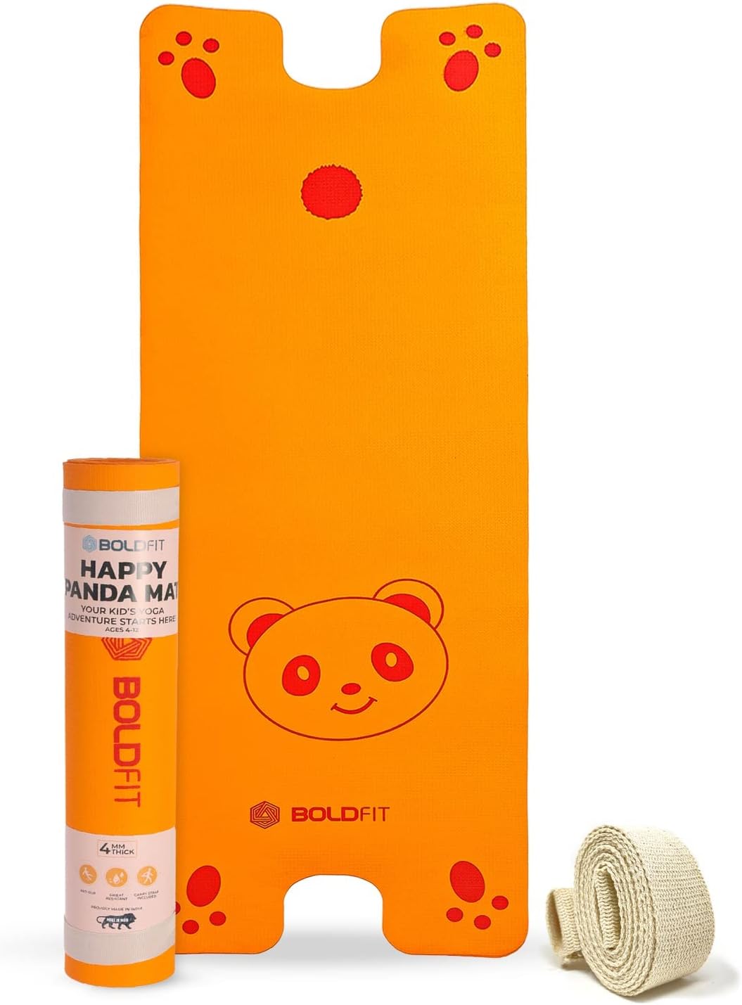 Boldfit Yoga Mats For Kids yoga mat for Children Exercise mat for home workout gym mat For Kids Anti Slip Yoga mat 4mm Workout mat For Kids Yoga mate Exercise mats for workout at home - Orange