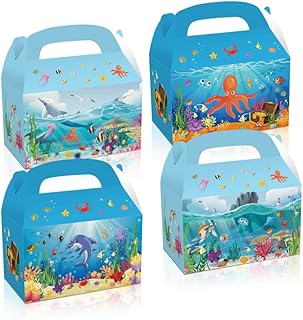 QYCX Marine Party Decorations-12 Pcs Marine Candy Boxes-Sea Animal Gift Boxes-Ocean Life Animals Candy Bags Marine Animals Party Favor Treat Boxes with Handle, Starfish Goldfish Fish Whale Crab Octopus Gift Bag Cardboard Sugar Candy Chocolate Bag Holders Party Favor Bags for Sea Ocean Life Animals Themed Birthday Party Supplies Summer Beach Party Decorations