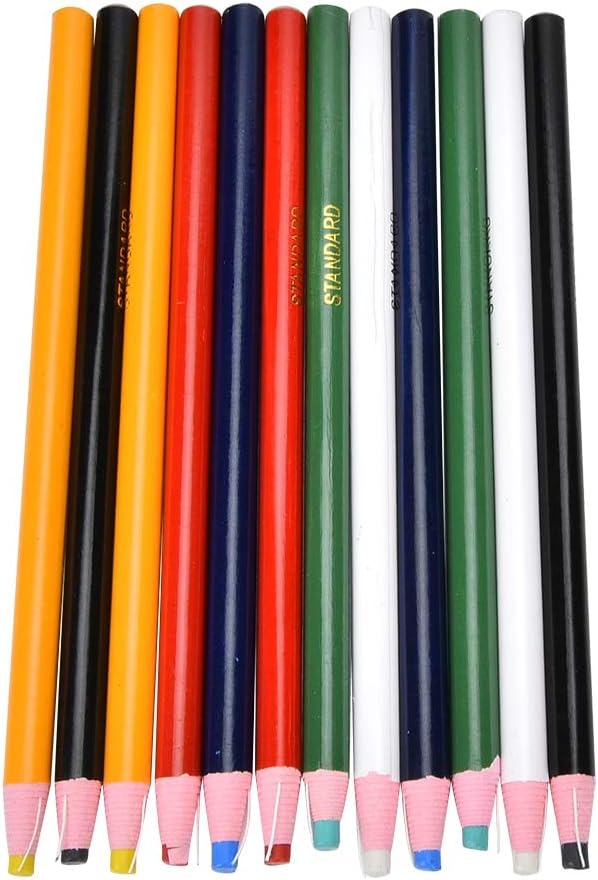 12 Pcs Sewing Marker Pencils Non Easy to Use Tailor Cloth Marking Pencils for Garment Leather Cotton Wood Glass Ceramic Tile Furniture 6 Colors 16.5cm Wooden