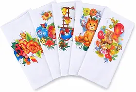 Kit 5 Panos De Prato/Copa Branco Com Estampas Sortidas 36x62cm Premium