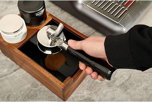 Miniatura 6 de Caja de golpeo de espresso, estación de apisonamiento hecha de nogal natural puro, soporte de manipulación de espresso para almacenamiento de
