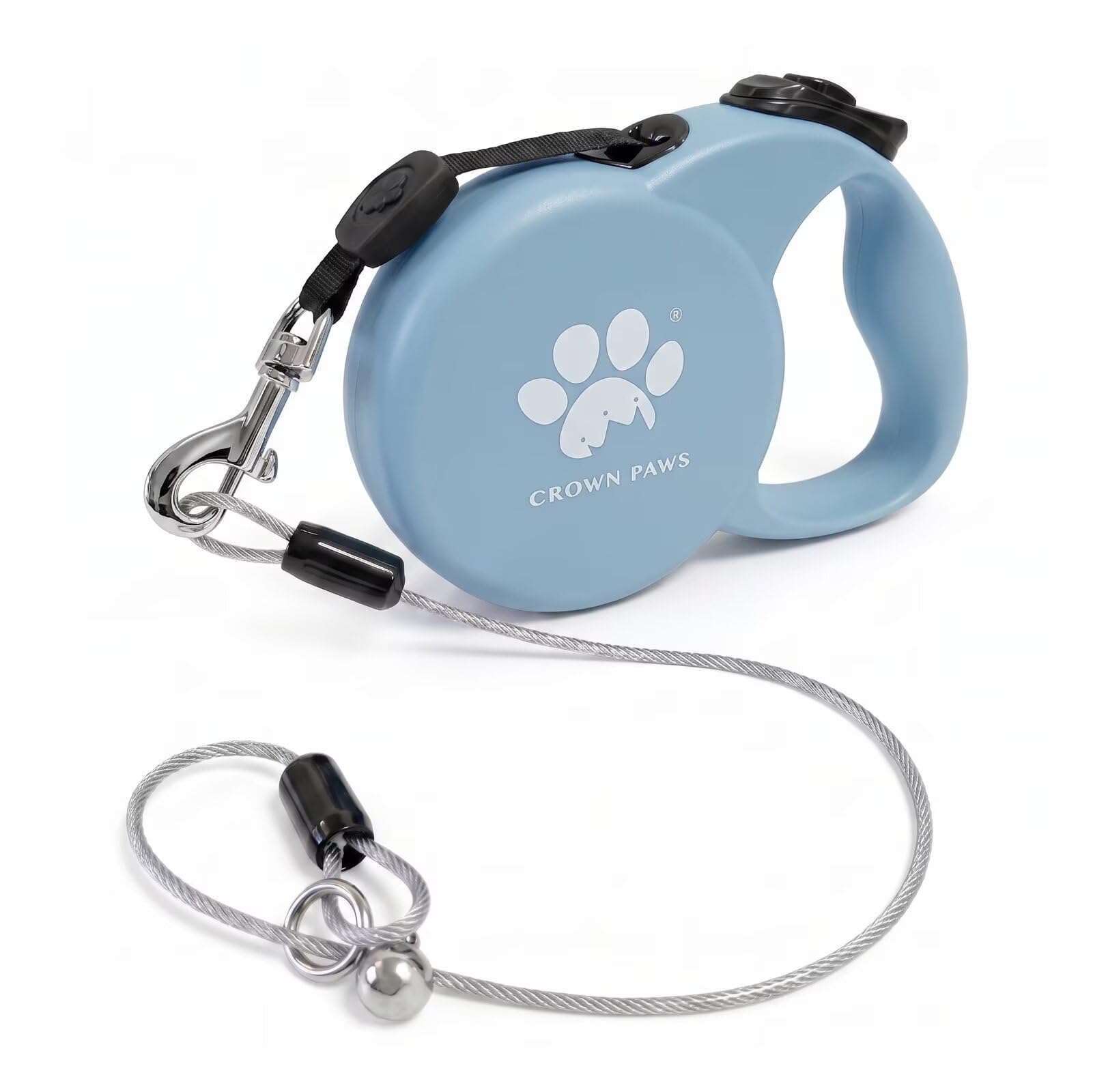 CROWN PAWS Chew Proof Retractable Dog Leash for Small Dogs up to 33lbs, 10ft Heavy Duty Dog Lead with Anti-Chewing Steel Wire Rope, Tangle-Free, One-Hand Brake & Lock, Blue S