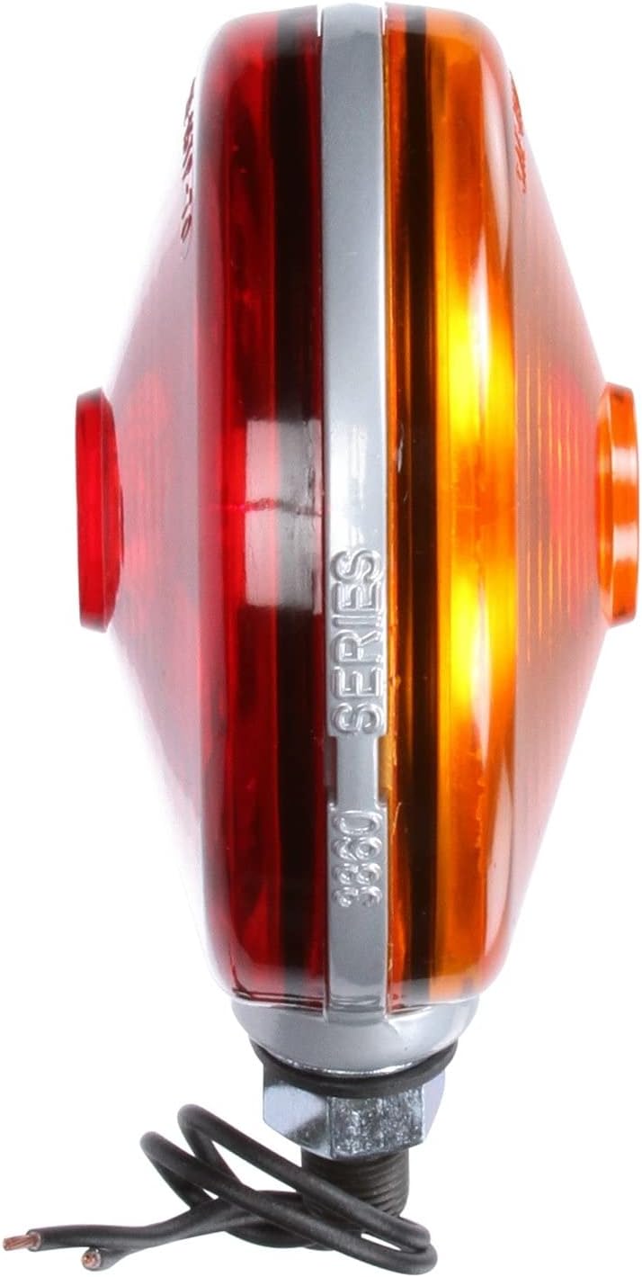 Truck-Lite 3862 Signal Stat Pedestal Light Incandescent, Red/Yellow Round, 1 Bulb, Dual Face, 2 Wire, 1 Stud, Gray, Fender Mount, Stripped End