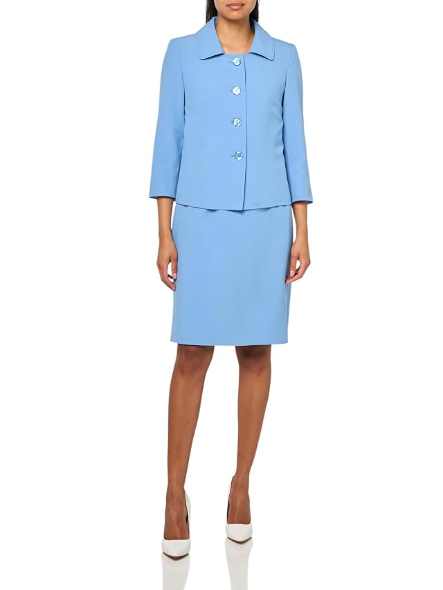 Le Suit Womens Four Button Boxy Blazer Dress 2pc Set
