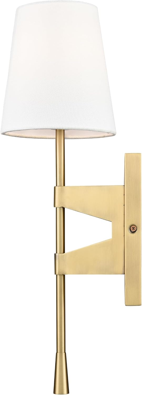 ML Lighting | 212001-VB | 1 Light Wall Sconce in Vintage Brass Finish with Linen Fabric Shade | Enhance Any Room with a Beautiful Glow for Accent or Task Lighting