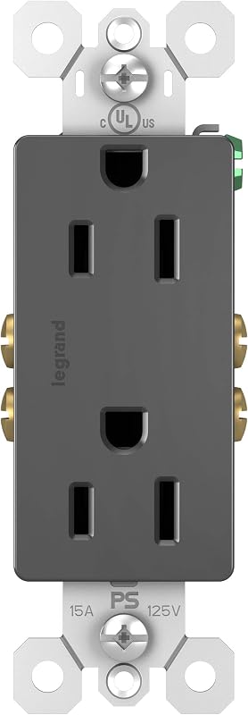 radiant 15 Amp Decorator Duplex Outlet Black 1 Pack | Pass & Seymour Residential Grade, Décor Wall Outlet, Push Wire, Side Wire, Duplex Receptacle