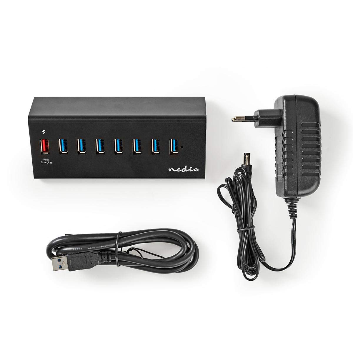 Nedis UHUBUP3810BK hub & concentrateur USB 3.2 Gen 1 (3.1 Gen 1) Micro-B 5000 Mbit/s Noir