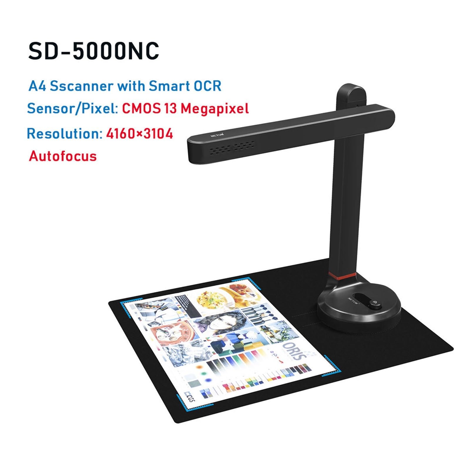 Scanner per documenti, Scanner for libri for documenti automatico T101, formato massimo A4 A3 con lampada da tavolo a LED Smart OCR for ufficio domestico di famiglia(SD-5000NC)