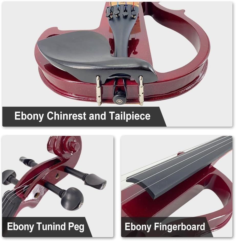 Yinfente Electric Violin 4/4 Full Size Silent 4 String Student Beginner Violin Ebony Fittings With Case Bow Shoulder rest Rosin Cable Headphone