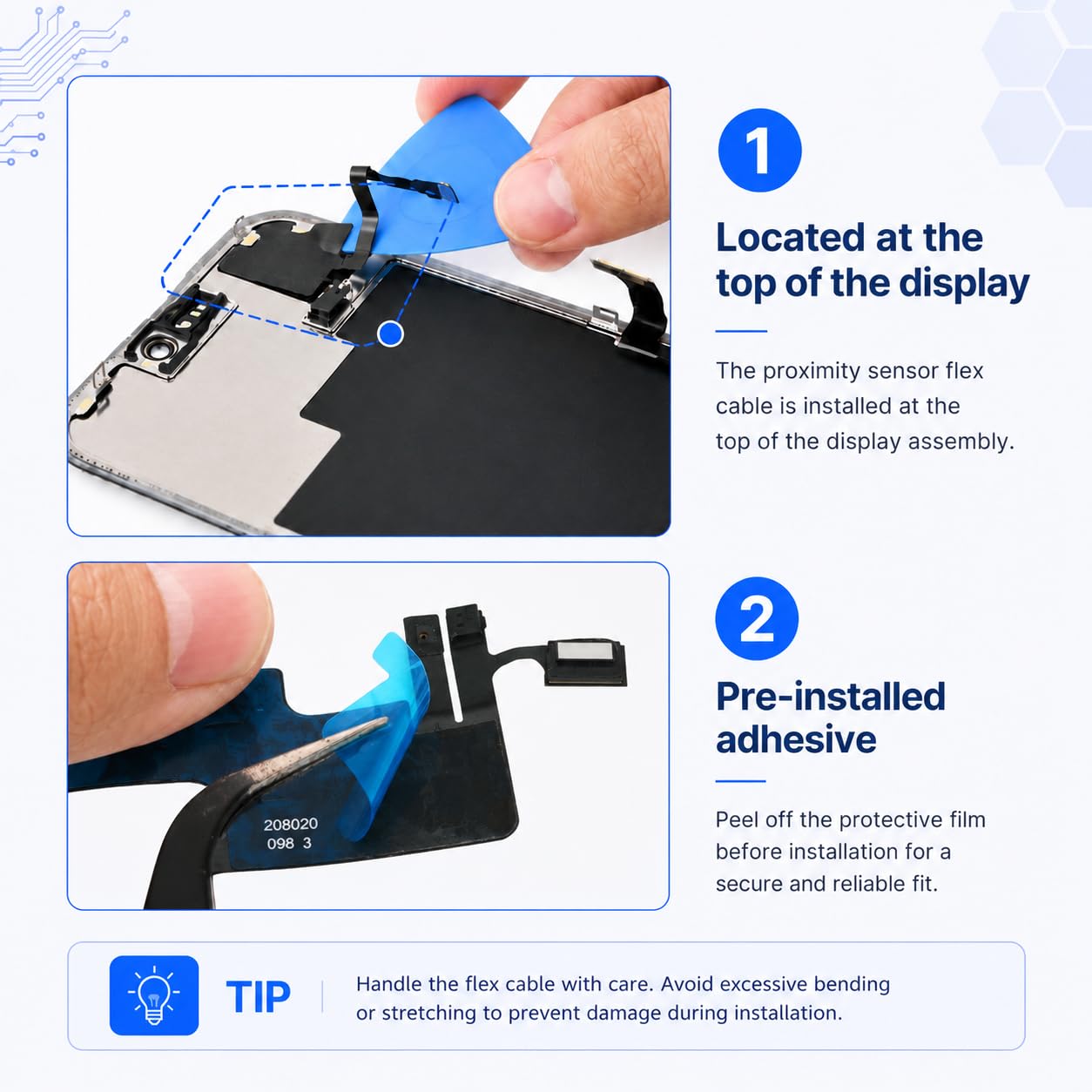 Proximity Sensor Flex Cable Compatible with iPhone 14 - Screen-On Call Fix, Front Camera Audio Restored - 2X Water-Resistant Seals