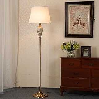 Keramik-Stehleuchte mit Stoff-Lampenschirm,Stehlampe Vintage Lampe Wohnzimme,Standleuchte für Schlafzimmer,E27 Stangenlampe für Wohnzimmer, Schlafzimmer, Büro, Hotel (Gelb)