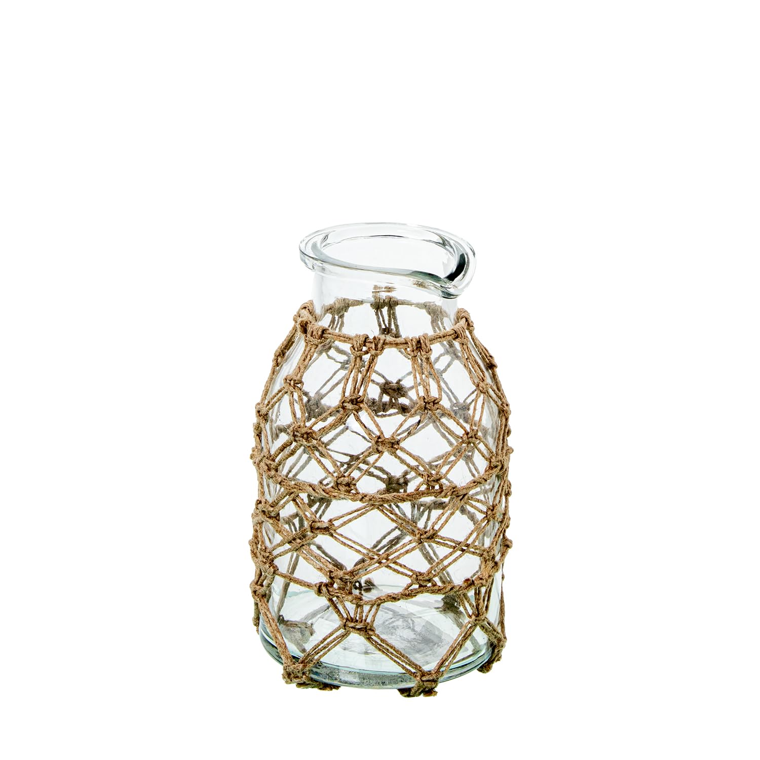Vase bouteille en verre transparent et corde naturelle style rustique