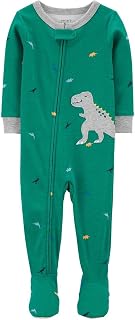 Macacão Pijama Carter's Algodão Dinossauro Verde Menino com Zíper e Pezinho