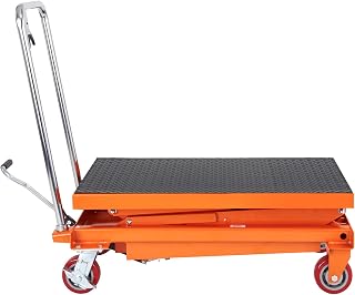 Happybuy Hydraulic Lift Table Cart, 770lbs Capacity, 59"" Lifting Height, Manual Double Scissor Lift with 4 Wheels, Non-Slip Pad, Hydraulic Scissor Cart for Material Handling, Red
