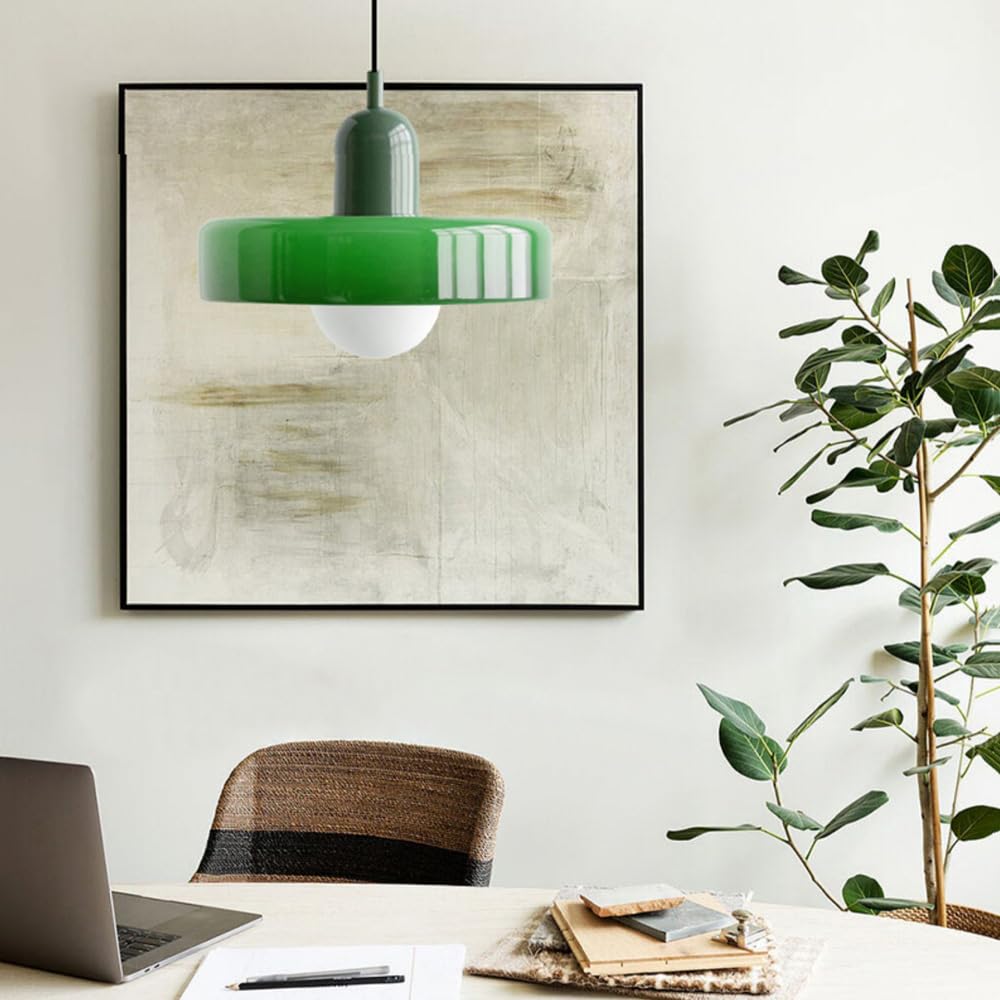 Wisząca lampa w stylu Mid Century Retro Green Glass wisząca lampa Farmhouse Single Large Ceiling wisząca lampa kuchenna wyspa zlewozmywak Nordic Modern żyrandol do sypialni jadalni