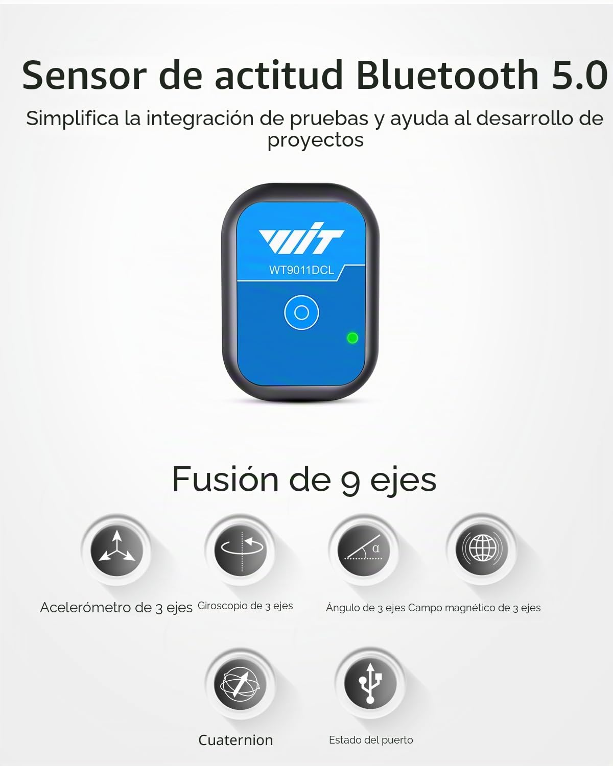 [Sensores de aceleración Bluetooth 5.0] WT9011DCL MPU9250 Mini sensor inercial inalámbrico de 3 ejes acelerómetro, giroscopio y magnetómetro e inclinómetro, módulo sensor IMU AHRS de 9 ejes USB.