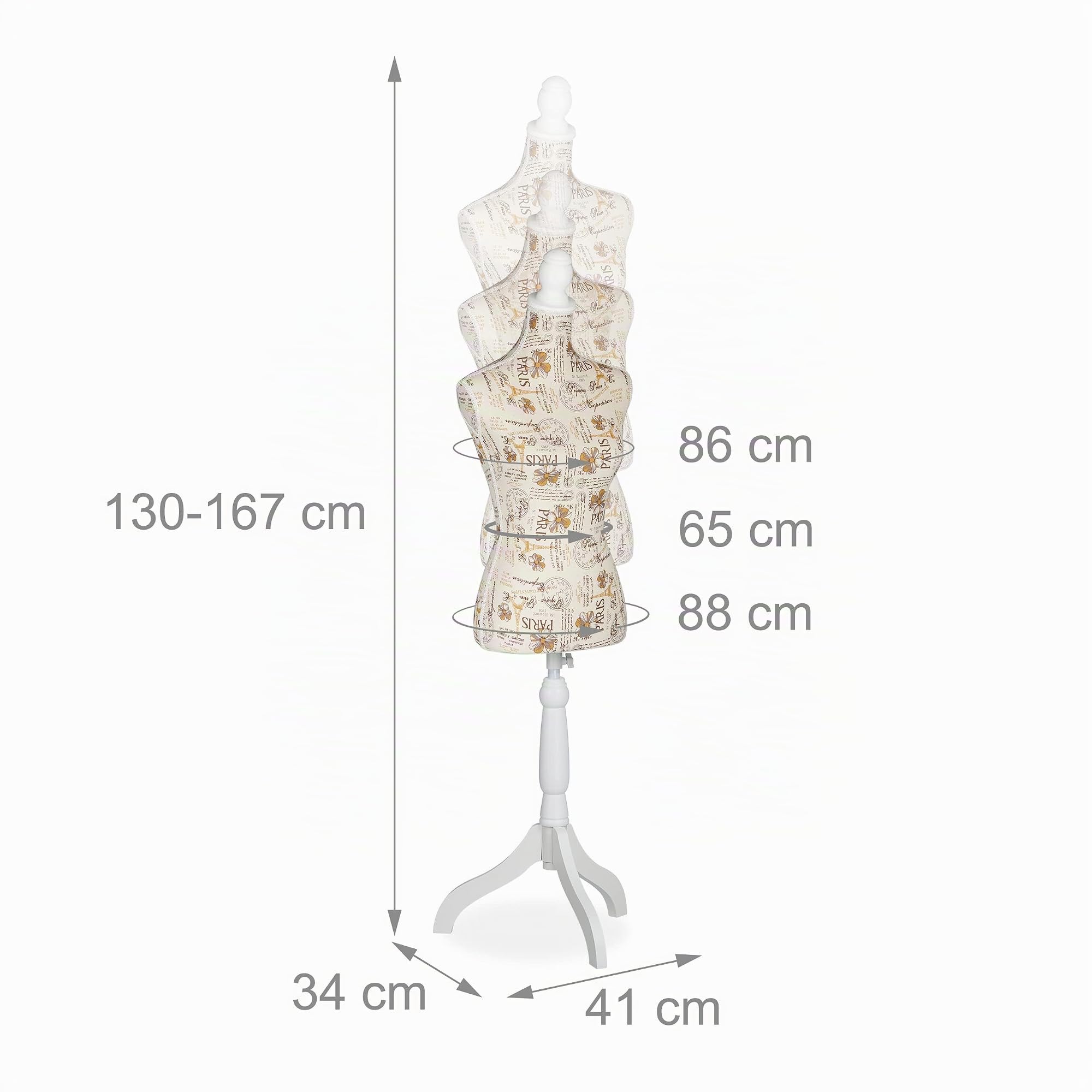 Relaxdays Maniquí Costura para Mujer, Altura Regulable, 167 x 41 x 34 cm, Busto para Modista, Diseño Decorativo, Crema