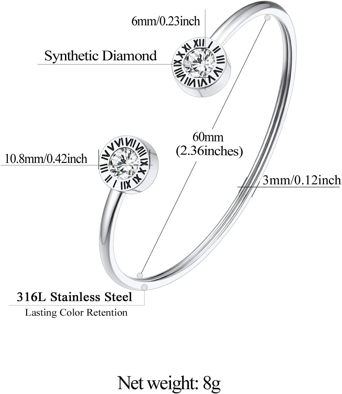 FindChic Stainless Steel Cuff Bracelets with Roman Numerals 12 Color Birthstones Bracelet for Women Girls Adjustable Bangle Lucky Birthday Jewelry Gift, with Gift Box