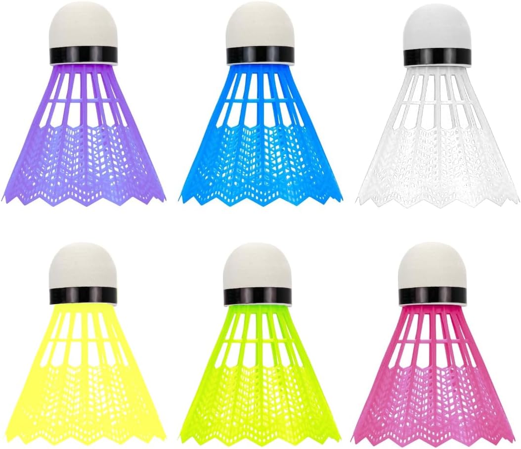 Pack of 6 Shuttlecocks - Coloured Badminton Shuttlecocks, Fun Garden Game, Lightweight Nylon and Plastic Shuttlecocks, For Indoor and Outdoor Badminton
