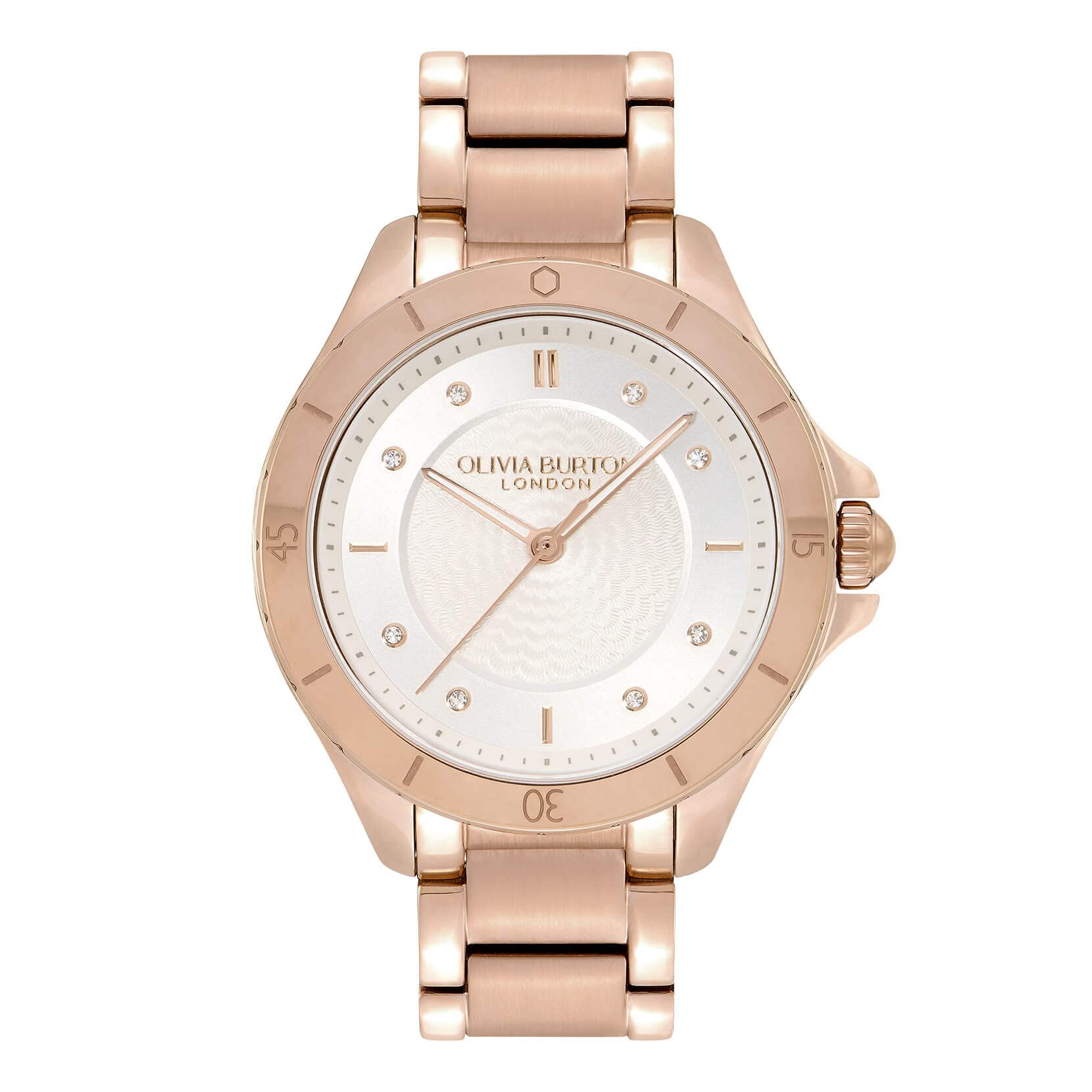 Olivia burton Guilloche Qtz Basic Silver White & Stone Round Dial Womens Watch|Ionic Plated Carnation Gold Steel Material|Gold Color Band - 24000041 (B0BZYVN6PQ) Amazon Price History, Amazon Price Tracker