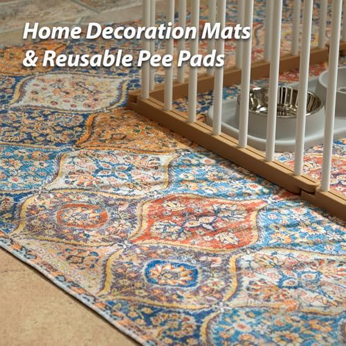 nunubaby Washable Pee Pads for Dogs, Stylish, Non-Slip and Leak-Proof Pee Mat. ultra-absorbent Reusable potty pad for Crates and Floors.(Cream/Multi, 18